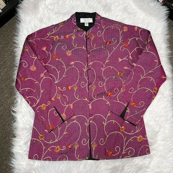 SAM HILU'S CLASSICS REVERSIBLE QUILTED JACKET FLORAL PURPLE / BLACK - Picture 1 of 9
